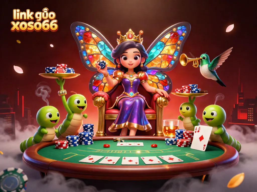 Engage in the excitement of gambling with the vibrant link vào xoso66 scene, showcasing characters and casino elements.