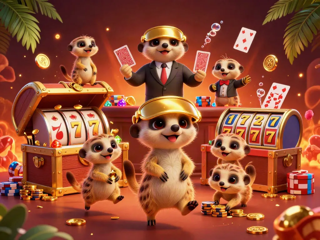 Slot Gacor showcases meerkats managing a vibrant casino, stealing chips, and creating excitement.