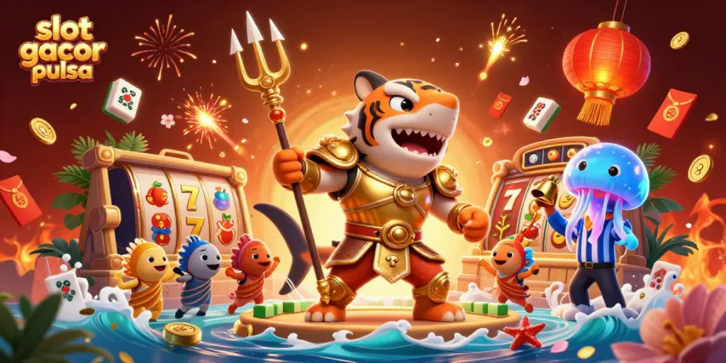 Spin to win with slot gacor pulsa in this vibrant underwater casino setting.