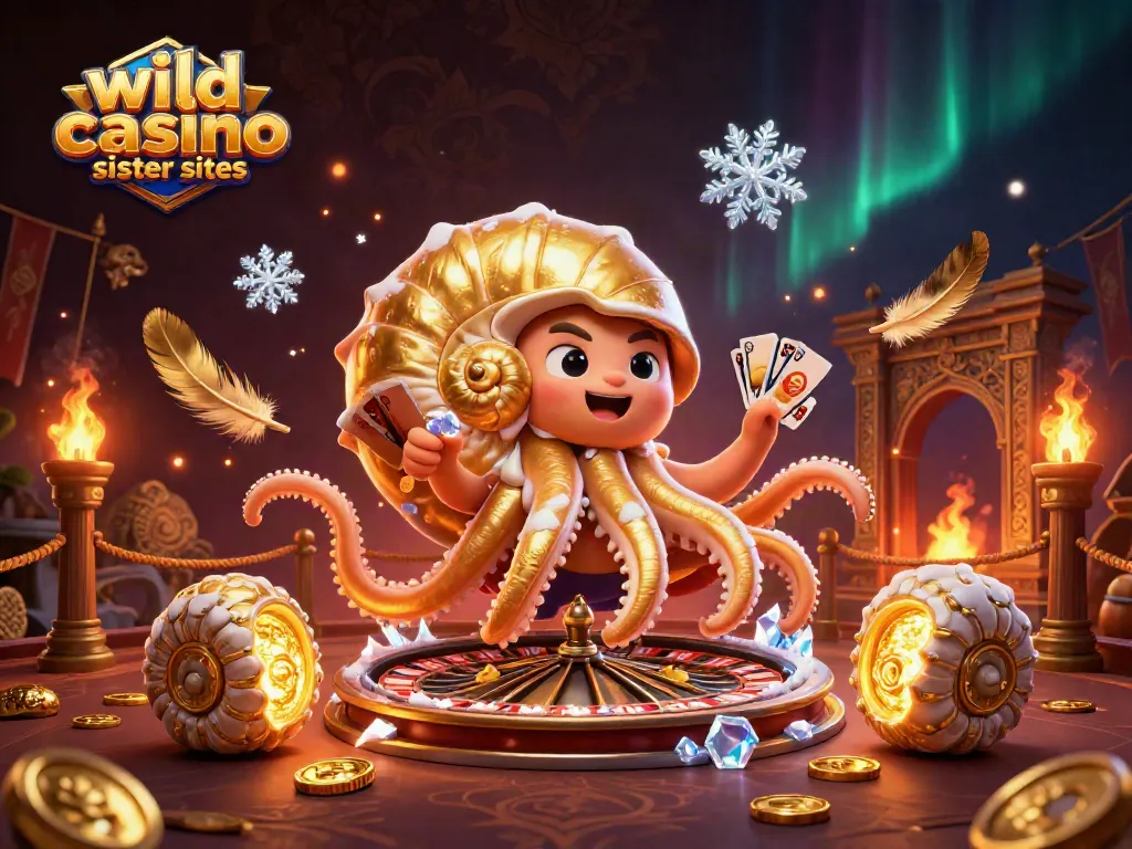 Engage with wild casino sister sites featuring 3D nautilus holding cards among casino elements.