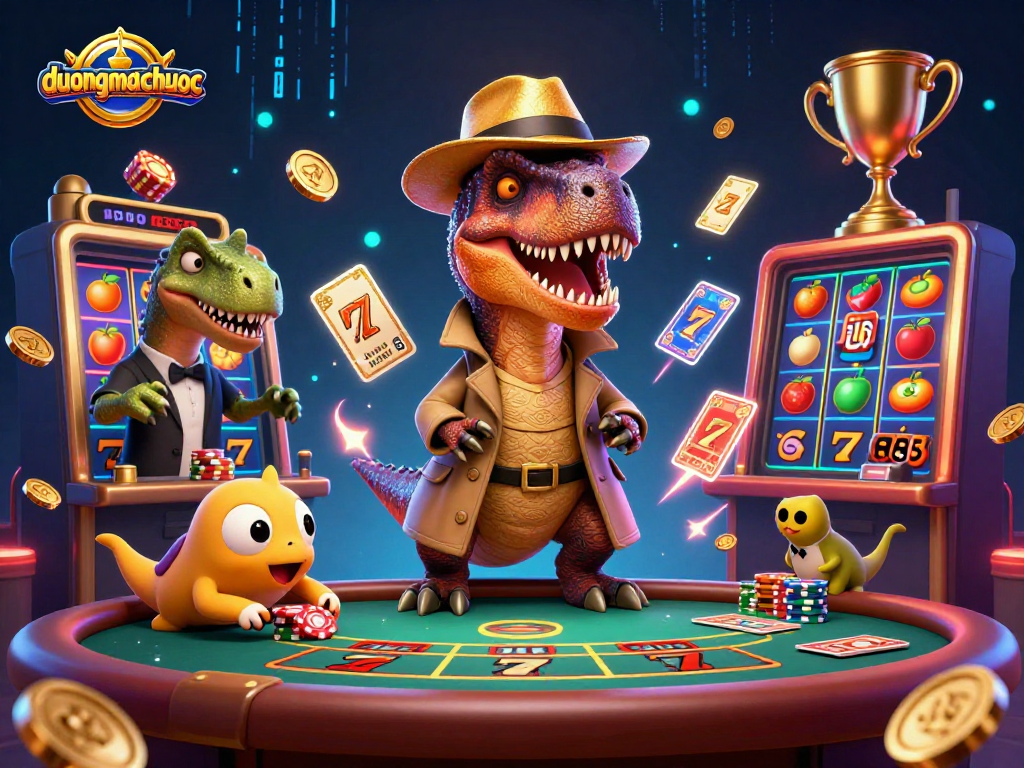 Experience the intricate world of duongmatchuoc with animated velociraptors and casino elements in action.