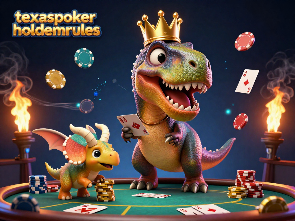 Join the exciting action at texaspokerholdemrules with dinosaurs shuffling cards in a thrilling poker scene.