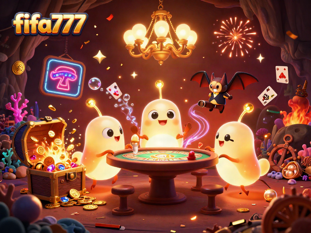 Experience the vibrant gameplay of fifa777 in a sparkling 3D casino scene filled with treasures.