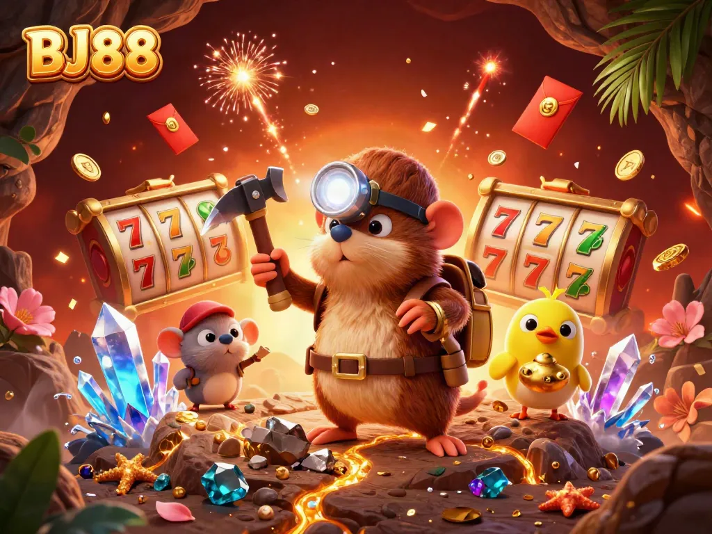 Experience captivating gameplay at BJ88 with vibrant scenes of treasure hunting and gaming excitement.