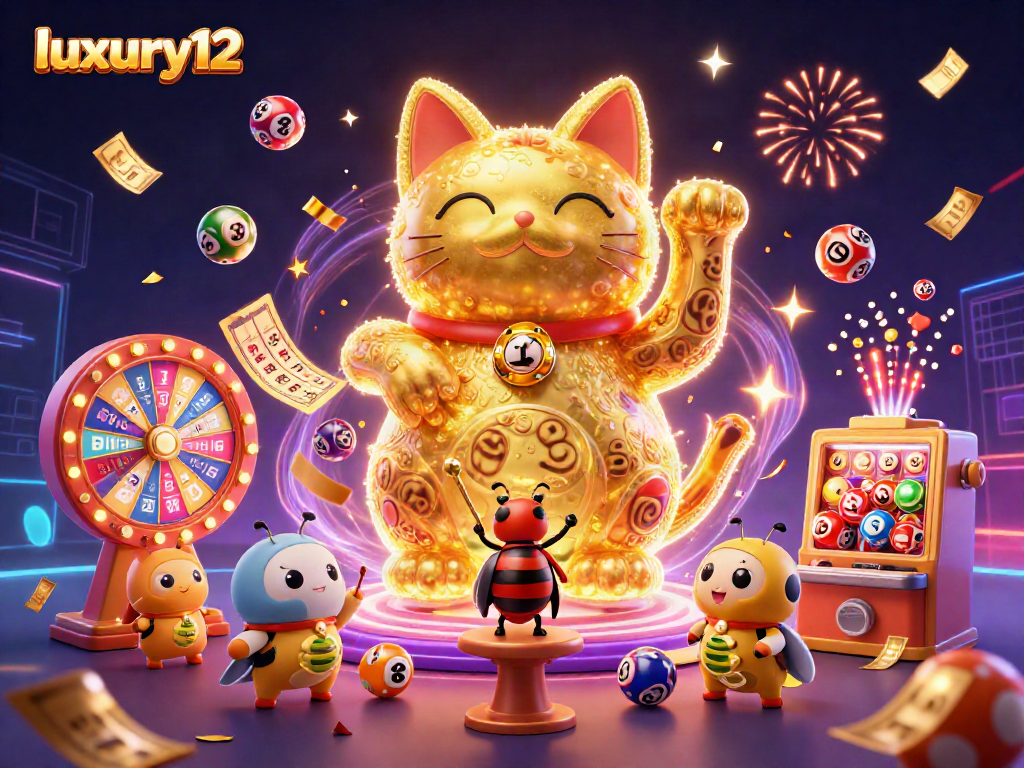 luxury12 showcases a vibrant casino scene with golden fireflies and lottery elements bursting with excitement