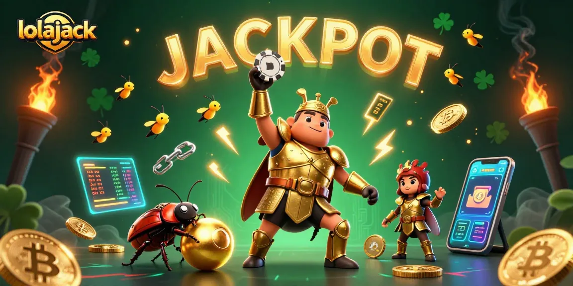 Experience the thrill of winning with lolajack in this vibrant 3D casino scene featuring dynamic characters and crypto elements.