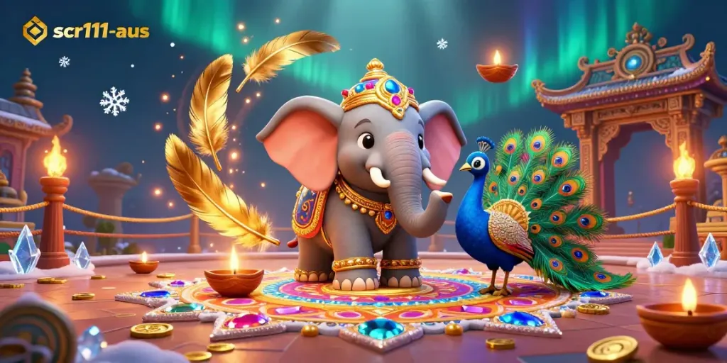 Engage with scr111-aus in a dazzling casino scene featuring an ornate elephant and vibrant elements.