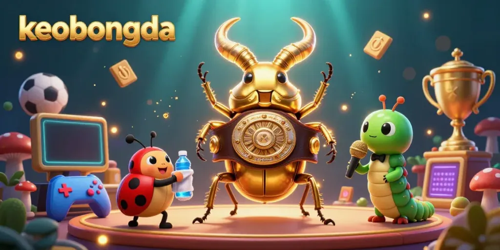 Engaging keobongda sports betting scene with dynamic characters, vibrant game elements, and a glowing logo.