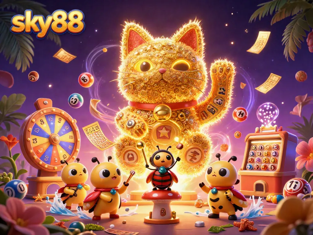 Engage in thrilling gameplay at sky88 with a vibrant display of casino symbols and lucky elements.